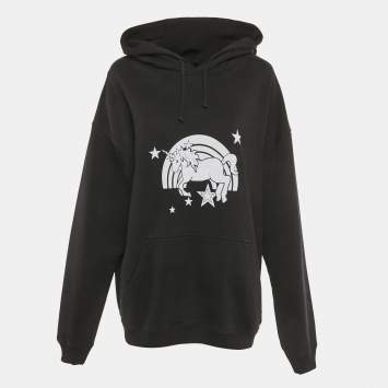 Pre Owned هودي فيتمنتس يوني سكس أسود بطبعة يونيكورن قطن مقاس صغير - سمول
