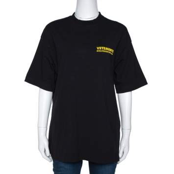 Pre Owned Vetements Black Logo Metal Print Cotton Oversized T-Shirt M