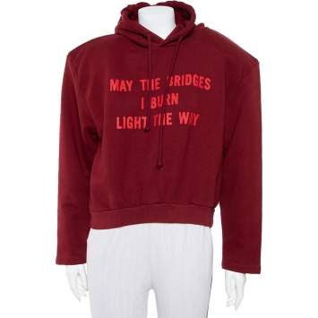 Pre Owned Vetements Burgundy Knit Padded Shoulder Boxy Hoodie L 