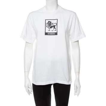 Pre Owned Vetements White Leo Zodiac Printed Cotton Crewneck T-Shirt S