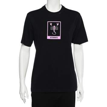 Pre Owned Vetements Black Printed Cotton Knit Crewneck T- Shirt S