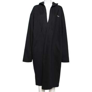 Pre Owned Vetements Black Cotton Logo Printed Long Hooded Cape M