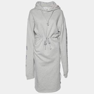 Pre Owned Vetements Light Grey Cotton Knit Hooded Sweater Dress M