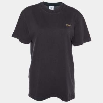 Pre Owned Vetements Charcoal Grey Staff Printed Cotton Knit T-Shirt S