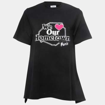 Pre Owned Vetements Black Print Cotton Cut-Out Half Sleeve T- Shirt M