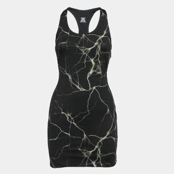 Pre Owned Vetements Black Marble Print Jersey Cut-out Fitted Mini Dress L