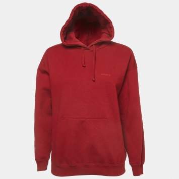 Pre Owned Vetements Red Cotton Blend Knit Inside-Out Hoodiet XS