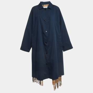 Pre Owned Vetements Navy Blue Gabardine Scarf Trench Coat XS