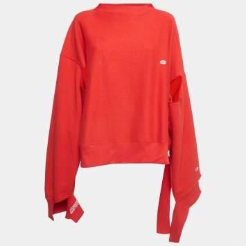 Pre Owned Vetements x Champion Red Cotton Blend Destroyed Oversize Sweatshirt M