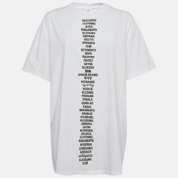 Pre Owned Vetements White Clothing Translated Print Cotton T-Shirt M