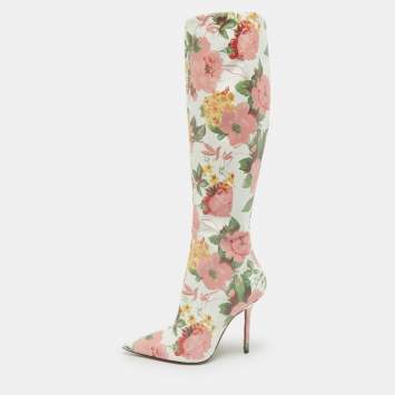 Vetements Multicolor Floral Print Paper Mache Knee Length Boots Size 39