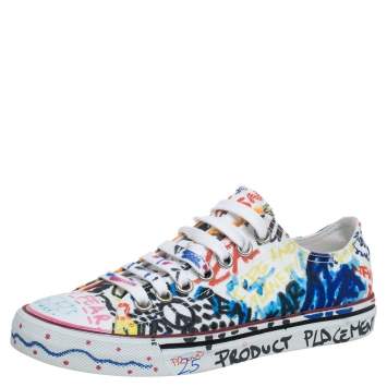 Pre Owned Vetements White Canvas Graffiti Sneakers Size 36