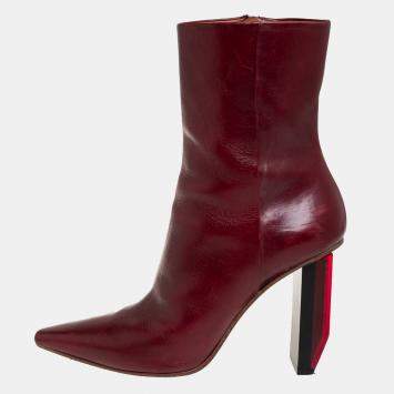 Pre Owned Vetements Burgundy Leather Reflector Ankle Boots Size 40