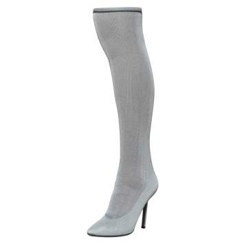 Pre Owned Vetements Grey Stretch Fabric Reflective Thigh High Socks Boots Size 38