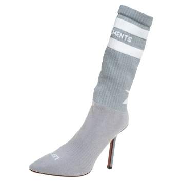 Pre Owned Vetements Grey Knit Fabric Reflective Sock Boots Size 36
