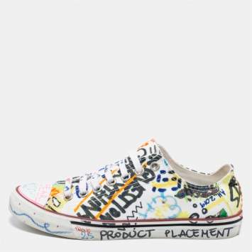 Pre Owned Vetements White Graffiti Canvas Low Top Lace Up Sneakers Size 39