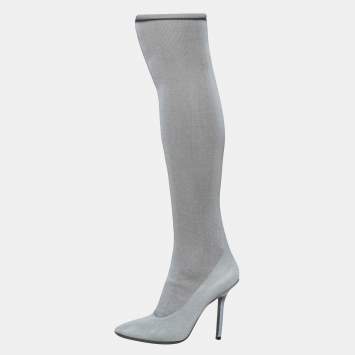 Pre Owned Vetements Grey Stretch Fabric Thigh High Reflective Boots Size 40