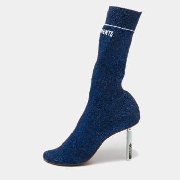 Pre Owned Vetements Blue Glitter Fabric Sock Mid Calf Boots Size 40