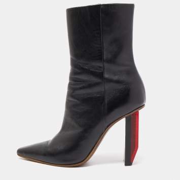 Pre Owned Vetements Black Leather Reflector Ankle Boots Size 36