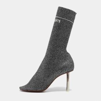 Pre Owned Vetements Silver Lurex Fabric Sock Ankle Boots Size 39