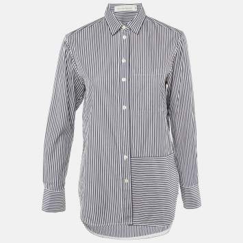 Pre Owned Victoria Beckham Jeans Navy Blue Striped Cotton Button Front Shirt S 
