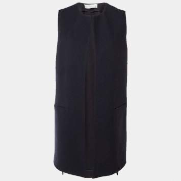 مملوكة مسبقًا Victoria Beckham Jeans Navy Blue Wool Sleeveless Coat M