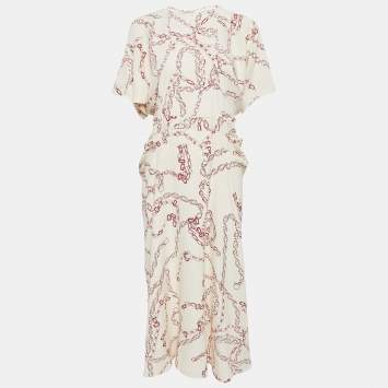 Pre Owned Victoria Beckham White/Red Chain Print Stretch Crepe Midi Dress M