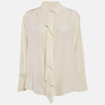 Pre Owned Victoria Beckham Ivory Silk Ruffled Shirt M