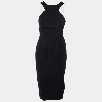 Pre Owned Victoria Beckham Black Crepe Contrast Strap Detail Sleeveless Dress L