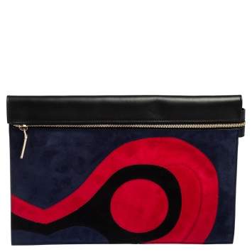 Pre Owned Victoria Beckham Tricolor Suede and Leather Large Zip Clutch