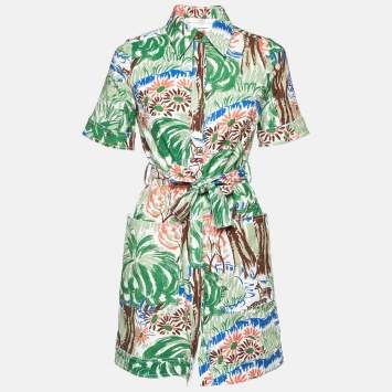 Pre Owned Victoria Beckham Multicolor Printed Cotton Buttoned Front Mini Dress S