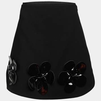 Pre Owned Victoria Beckham Black Wool Floral Detail Mini Skirt M