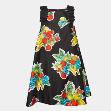 Pre Owned Victoria Beckham Black Fruit Print Crepe Shift Dress S