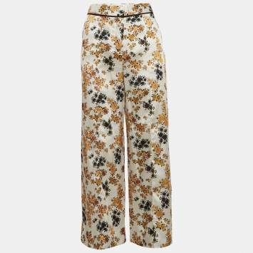 Pre Owned Victoria Victoria Beckham Off-White Floral Print Satin Trousers S