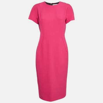 Pre Owned Victoria Beckham Pink Wool Blend Paneled Midi Sheath Dress M