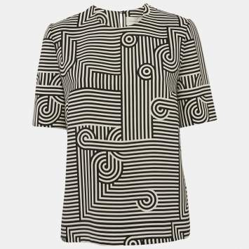 Pre Owned Victoria Beckham Black/White Printed Crepe Top M