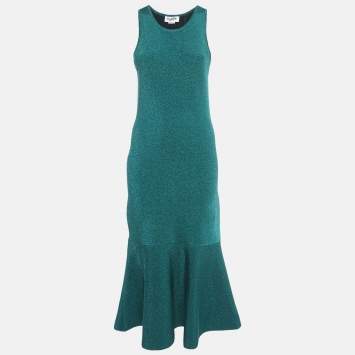 Pre Owned VB Body by Victoria Beckham Green Lurex Knit Flared Midi Dress L