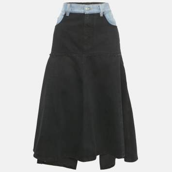 Victoria Beckham Blue/Black Denim Midi Skirt L