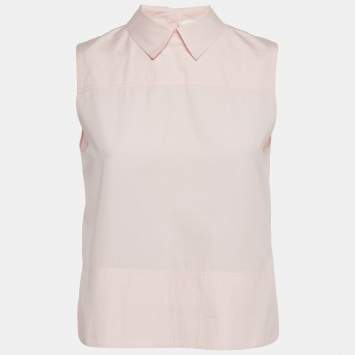 Pre Owned Victoria Beckham Pink Cotton Sleeveless Collared Top S