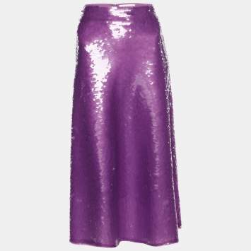 Pre Owned Victoria Beckham Purple Sequin Midi Skirt M