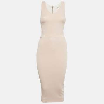 Pre Owned Victoria Beckham Pink Stretch Knit Midi Bodycon Dress S