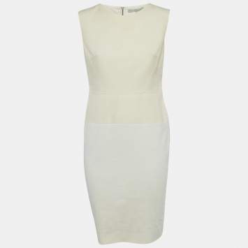 Pre Owned Victoria Beckham Off-White Cotton Blend Sleeveless Short Dress M