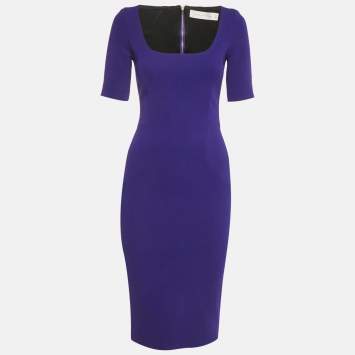 Pre Owned فستان ضيق فيكتوريا بيكهام كريب بنفسجي بطول متوسط مقاس صغير (سمول)