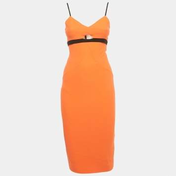 Pre Owned Victoria Beckham Orange Stretch Crepe Contrast Detail Sheath Dress S
