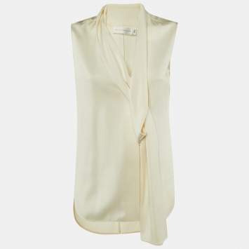 Pre Owned Victoria Beckham Ivory Crepe Neck Detail Blouse M 