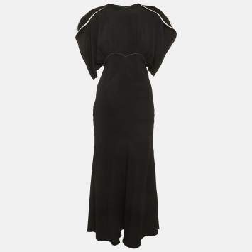 Pre Owned Victoria Beckham Black Draped-Sleeve Midi Dress M