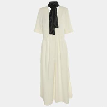 Pre Owned فستان فيكتوريا بيكهام ماكسي بربطة عنق كريب أبيض ديزي مقاس متوسط