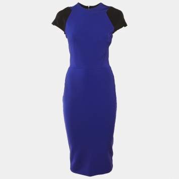 Pre Owned Victoria Beckham Navy Blue Jersey Knit Sheath Dress L