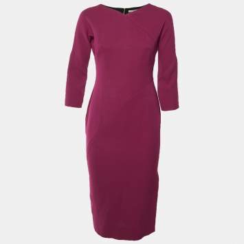 مملوكة مسبقًا Victoria Beckham Magenta Crepe Sheath Dress M