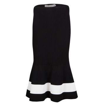 Pre Owned Victoria Beckham Black Contrast Stripe Detail Rib Knit Fluted Midi Skirt S